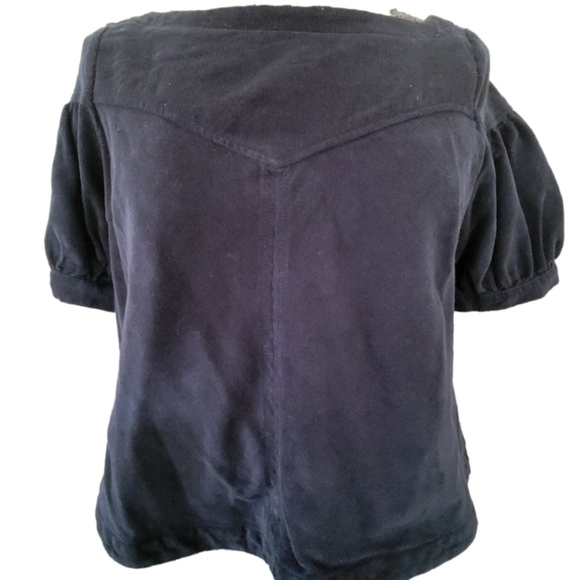 Free People Corduroy Rear Buttom Down Short Ruffle Sleeve Blouse-Size Small - Picture 1 of 4